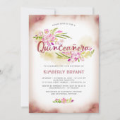 Quinceanera 15e verjaardag Pink Floral Kaart (Voorkant)