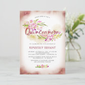 Quinceanera 15e verjaardag Pink Floral Kaart (Staand voorkant)