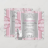 Quinceanera 15e verjaardag Pink Silver Tiara Kaart (Voorkant / Achterkant)