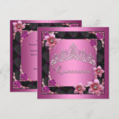 Quinceanera 15e verjaardag Pink Tiara Black Kaart (Voorkant / Achterkant)