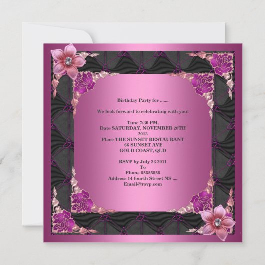 Quinceanera 15e verjaardag Pink Tiara Black Kaart (Achterkant)