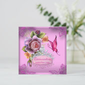 Quinceañera 15e verjaardag PINK Tiara Butterfly Kaart (Staand voorkant)
