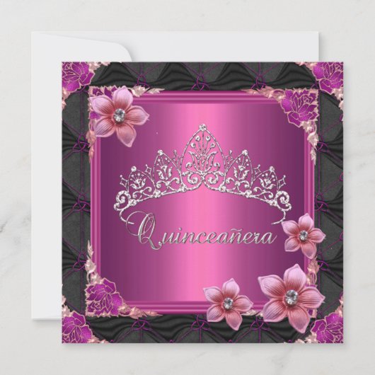 Quinceanera 15e verjaardag Pink Tiara Button Kaart (Voorkant)