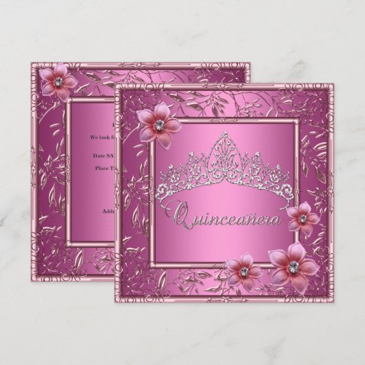 Quinceanera 15e verjaardag Pink Tiara Pink Kaart (Voorkant / Achterkant)