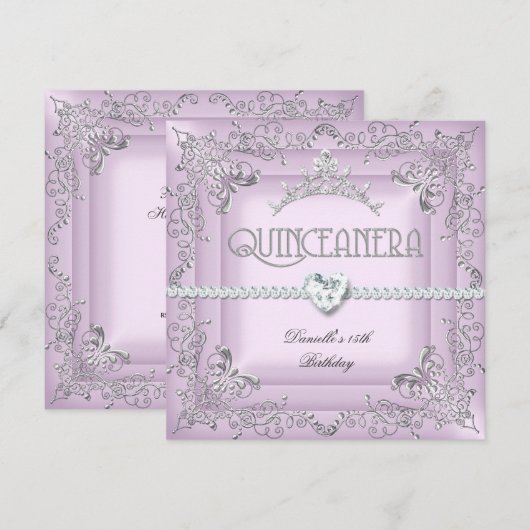 Quinceanera 15e verjaardag Pink Tiara Silver Kaart (Voorkant / Achterkant)