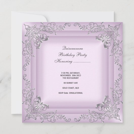 Quinceanera 15e verjaardag Pink Tiara Silver Kaart (Achterkant)