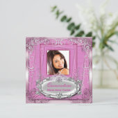 Quinceañera 15e verjaardag Pink White Silver Tiara Kaart (Staand voorkant)