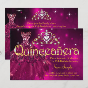 Quinceanera 15e verjaardag Plum Pink Dress Tiara Kaart