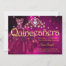 Quinceanera 15e verjaardag pruimroze jurk tiara kaart