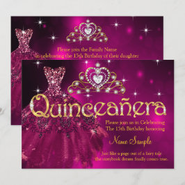 Quinceanera 15e verjaardag pruimroze jurk tiara kaart