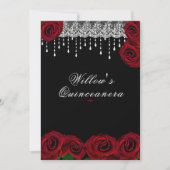 Quinceanera 15e verjaardag rode rozen witte kant kaart (Voorkant)