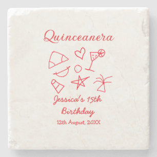 Quinceanera 15e verjaardag rode strandfeest boom z stenen onderzetter