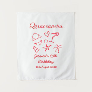 Quinceanera 15e verjaardag rode strandfeest boom z wandkleed