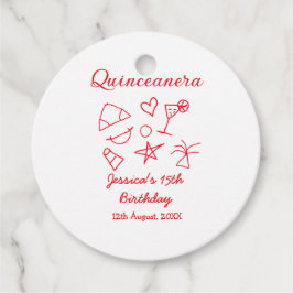 Quinceanera 15e verjaardag rood strand party boom  bedankjes labels