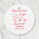 Quinceanera 15e verjaardag rood strand party boom bedankjes labels (Achterkant)
