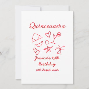 Quinceanera 15e verjaardag rood strand party boom  kaart