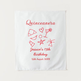 Quinceanera 15e verjaardag rood strand party boom  wandkleed