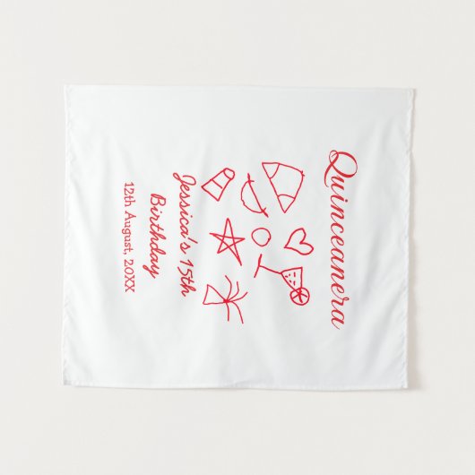 Quinceanera 15e verjaardag rood strand party boom wandkleed (Voorkant (horizontaal))