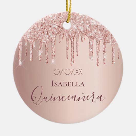 Quinceanera 15e verjaardag roos goud glitter roze keramisch ornament (Voorkant)