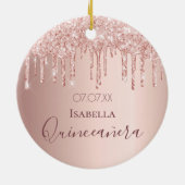 Quinceanera 15e verjaardag roos goud glitter roze keramisch ornament (Achterkant)