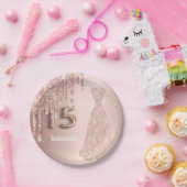 Quinceanera 15e verjaardag roos goud glitter roze papieren bordje (Feest)