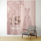 Quinceanera 15e verjaardag roos goud glitter roze wandkleed (In situ)