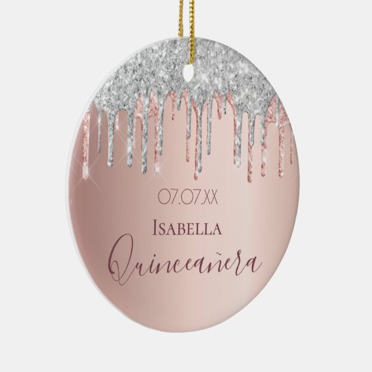 Quinceanera 15e verjaardag roos goud glitter zilve keramisch ornament (Rechts)