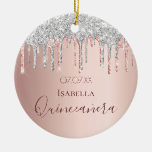 Quinceanera 15e verjaardag roos goud glitter zilve keramisch ornament