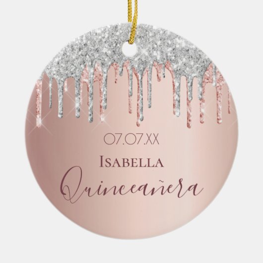 Quinceanera 15e verjaardag roos goud glitter zilve keramisch ornament (Voorkant)