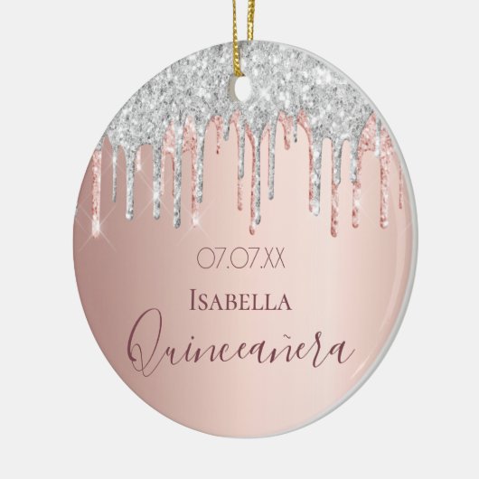 Quinceanera 15e verjaardag roos goud glitter zilve keramisch ornament (Links)