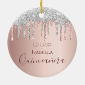 Quinceanera 15e verjaardag roos goud glitter zilve keramisch ornament (Achterkant)
