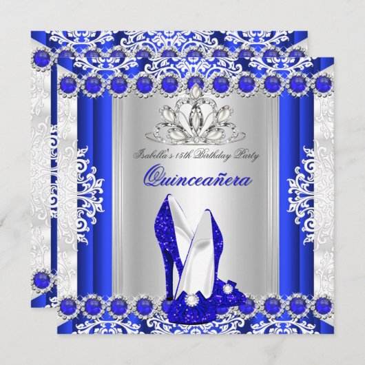 Quinceanera 15e verjaardag Royal Blue Heels Kaart (Voorkant / Achterkant)