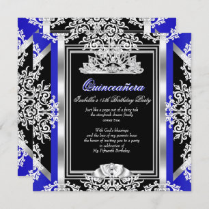 Quinceanera 15e verjaardag Royal Blue Silver Black Kaart