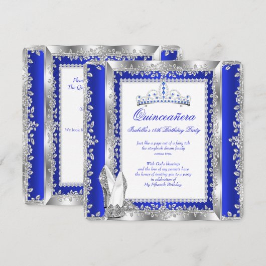 Quinceanera 15e verjaardag Royal Blue Silver Kaart (Voorkant / Achterkant)