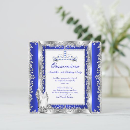 Quinceanera 15e verjaardag Royal Blue Silver Kaart (Staand voorkant)