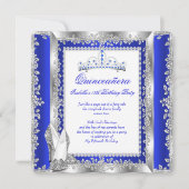 Quinceanera 15e verjaardag Royal Blue Silver Kaart (Voorkant)
