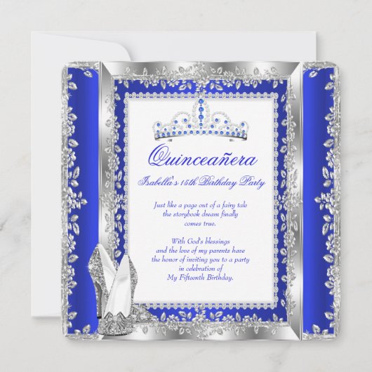 Quinceanera 15e verjaardag Royal Blue Silver Kaart (Voorkant)