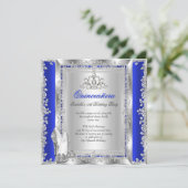 Quinceanera 15e verjaardag Royal Blue Silver Shoes Kaart (Staand voorkant)