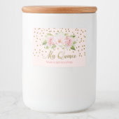 Quinceañera 15e verjaardag roze bloemen goud voedselcontainer etiket (Voorkant)
