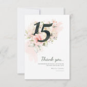 Quinceanera 15e verjaardag roze bloemetje bedankkaart (Voorkant)