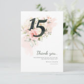 Quinceanera 15e verjaardag roze bloemetje bedankkaart (Staand voorkant)