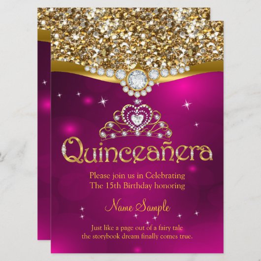 Quinceanera 15e verjaardag Roze Glitter Gold Kaart (Voorkant / Achterkant)