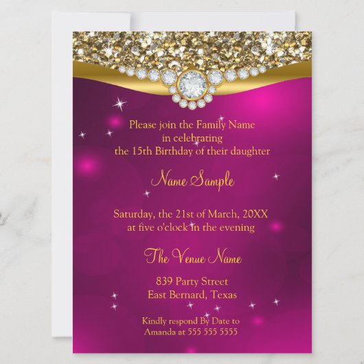 Quinceanera 15e verjaardag Roze Glitter Gold Kaart (Achterkant)