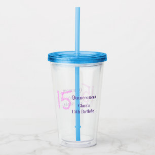 Quinceanera 15e verjaardag roze glitter sjabloon acryl drinkbeker