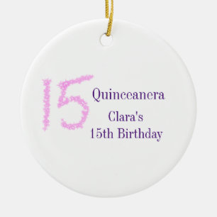 Quinceanera 15e verjaardag roze glitter sjabloon keramisch ornament