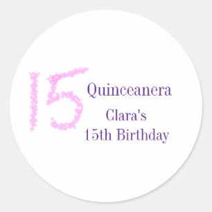 Quinceanera 15e verjaardag roze glitter sjabloon ronde sticker