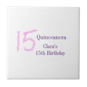 Quinceanera 15e verjaardag roze glitter sjabloon tegeltje