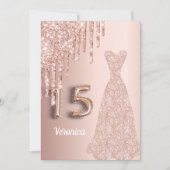 Quinceanera 15e verjaardag roze goud glinster roze kaart (Voorkant)