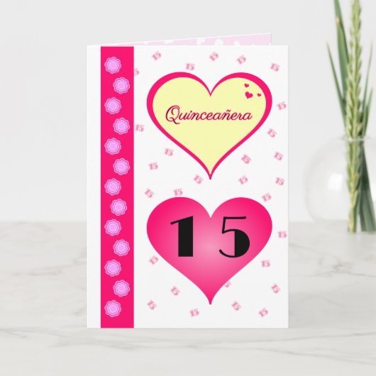 Quinceanera 15e verjaardag roze harten kaart (Voorkant)