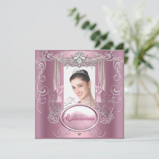 Quinceanera 15e verjaardag Roze Silver Star Kaart (Staand voorkant)